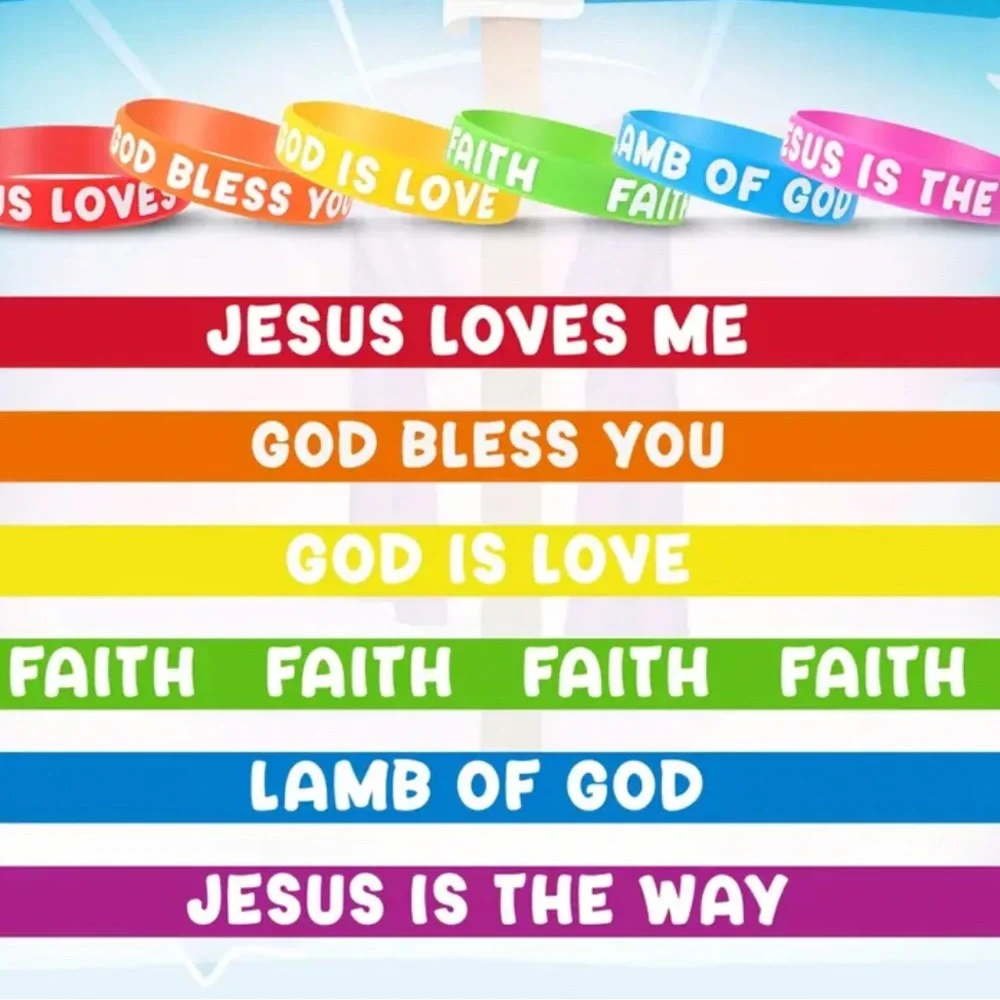 Set of 5 random Colorful Religious Silicone Wristbands